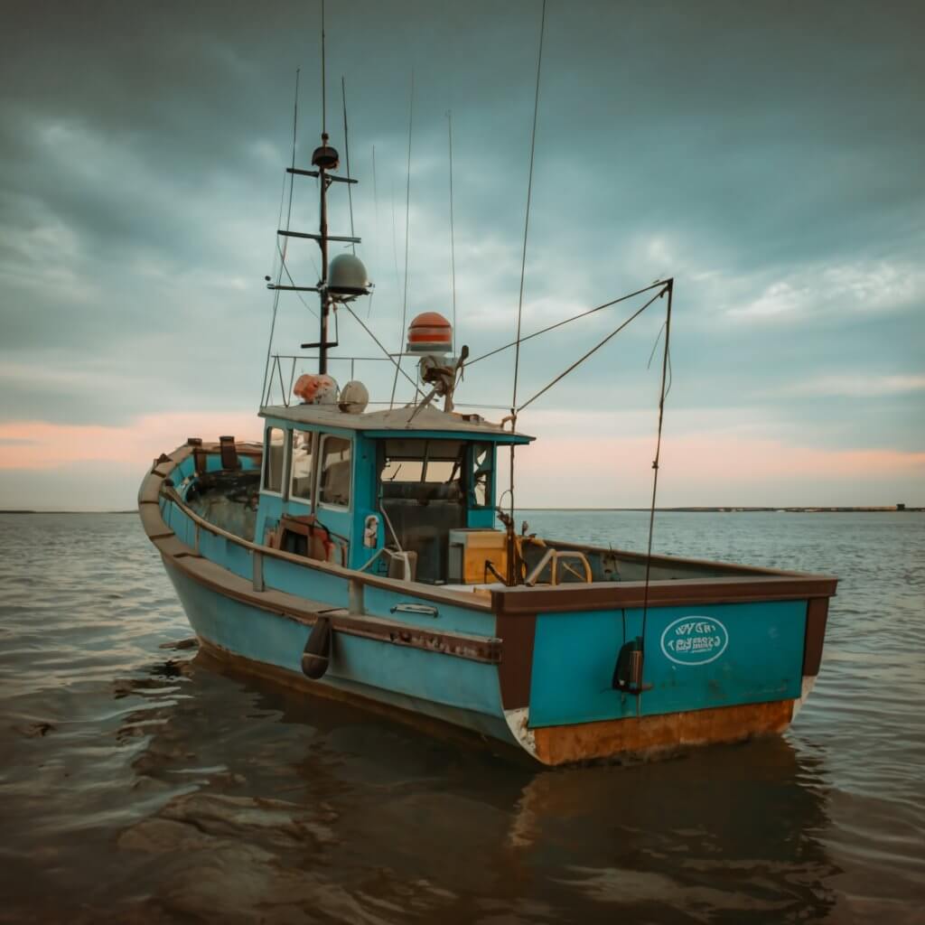 Barco de pesca com equipamentos